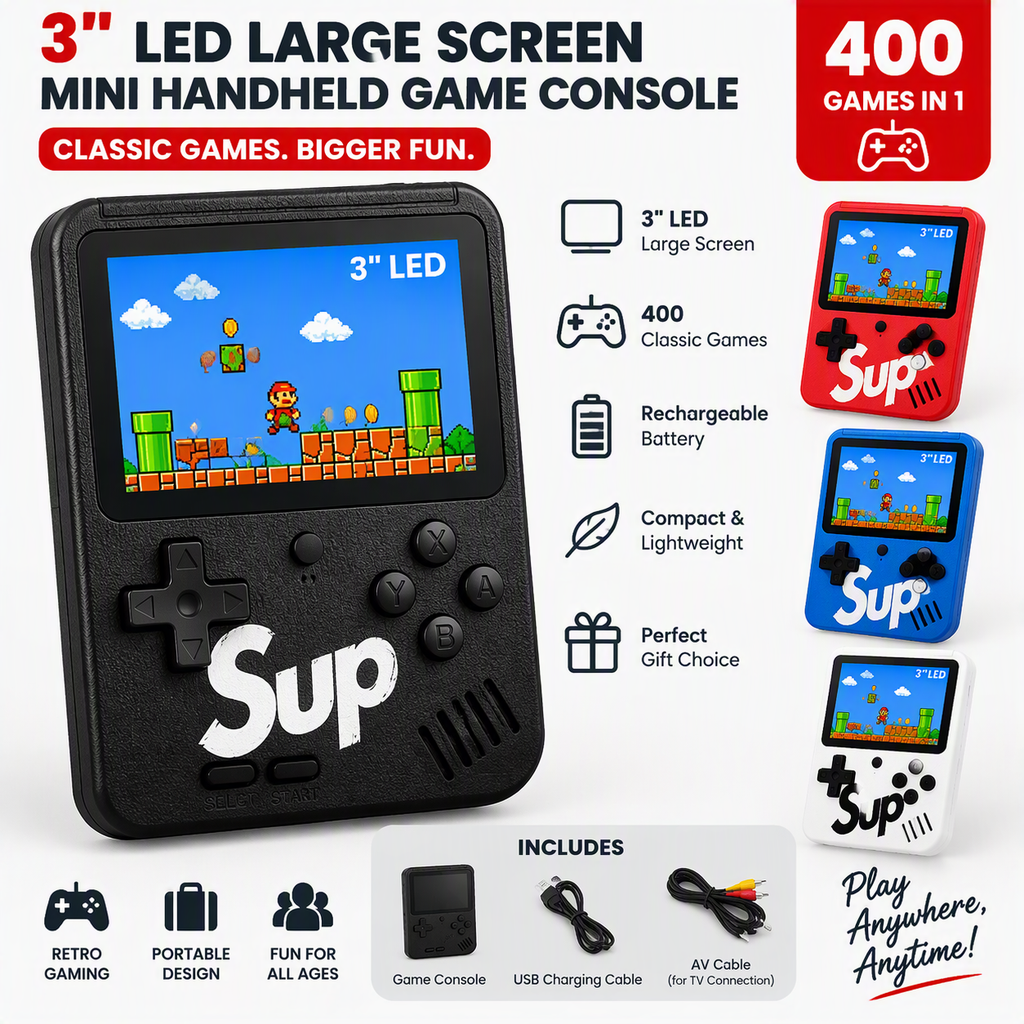 3" Large Screen Mini Handheld Game Console with Controller