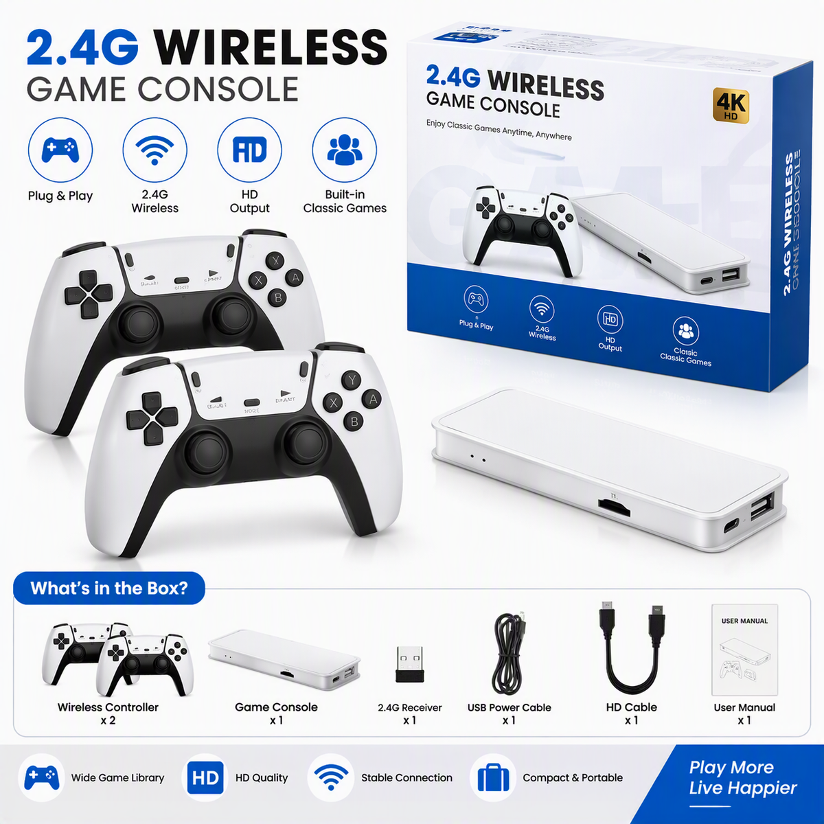 2.4G Wireless Retro Game Console with Dual Controllers
